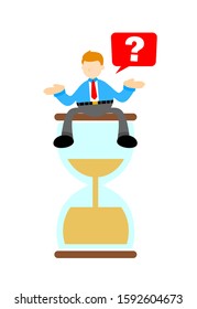 businessman and sand glass time deadline cartoon doodle flat design style vector illustration