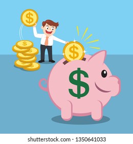 Businessman save money in piggy bank, illustration vector cartoon
