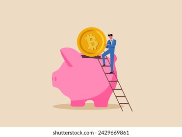 Businessman saving and deposit crypto, smart investment or financial profit, earning growth, save money for future or wealth and deposit concept