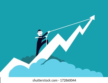 Businessman saving growth graph. leadership concept. vector illustration