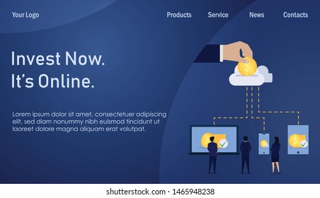 Businessman saving online from cloud online to device. Business Landing Page Template.