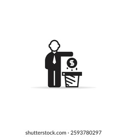 businessman savings dollar on basket icon with shadow on white background