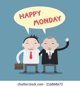 Businessman say happy Monday with boss - Vector 
