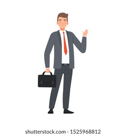 Businessman Saying Hello character Illustration vector on a white background