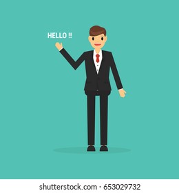 Businessman Saying "Hello". Vector Illustration
