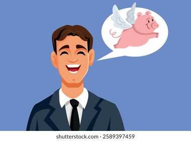 
Businessman Says Exaggerated Things Vector Cartoon illustration. Dishonest guy fabricating misleading information in his speech 
