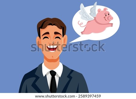 
Businessman Says Exaggerated Things Vector Cartoon illustration. Dishonest guy fabricating misleading information in his speech 
