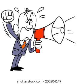Businessman screaming in loudspeaker