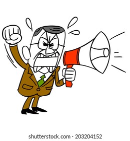 Businessman screaming in loudspeaker
