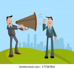 businessman screaming with megaphone