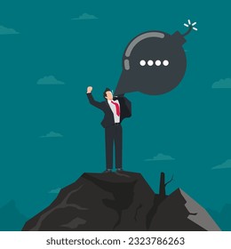 Businessman screaming with speech bubble symbolizing bomb. Big problems concept vector