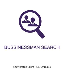 Businessman search element in flat simple style on white background. Businessman search icon, with text name concept template