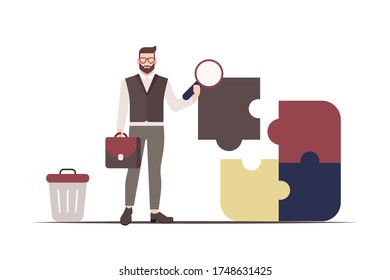 businessman search for solution vector illustration. isolated on white background