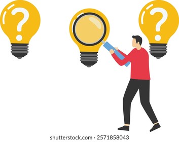 Businessman searching for ideas that shine brightly, Vector illustration in flat style


