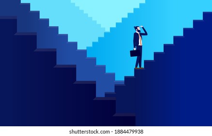 Businessman searching and looking for success in infinite stairs. career challenge and  ambitious concept. Vector illustration