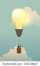 Businessman searching for opportunities on bulb lamp balloon.illustration - vector