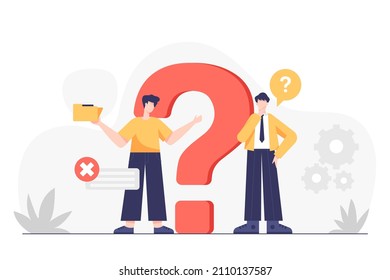 Businessman Searching Solution He Ask Question For Slove Problem In Business He Want Answer In The Working Team Of Office Employees. Problem Solving And Brainstorming Concept.