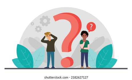 Businessman searching solution he ask question for slove problem in business he want answer in the working team of office employees. Problem solving and Brainstorming concept.