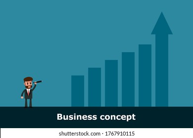 Businessman searching ways to Growth. Man looking at the goal of success. Finding opportunities for self-improvement. Business Concept. Vector illustration