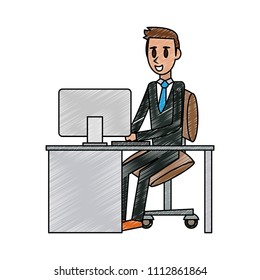 Businessman seated in desk scribble