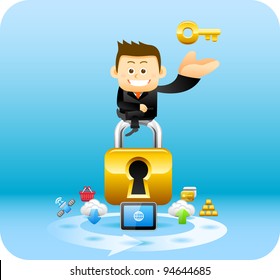 Businessman, security lock concept