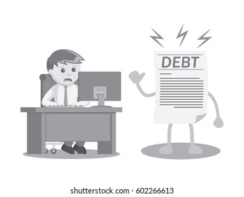 businessman see his debt while working black and white color style
