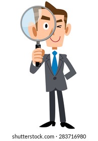 Businessman to see a magnifying glass