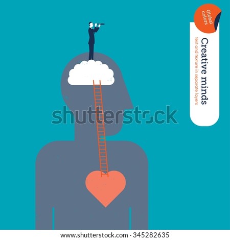 Businessman seeing something from a rational perspective. Vector illustration Eps10 file. Global colors. Text and Texture in separate layers.