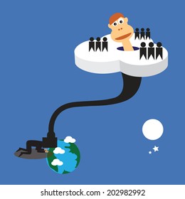 Businessman seeking customer with hyper tube to the cloud