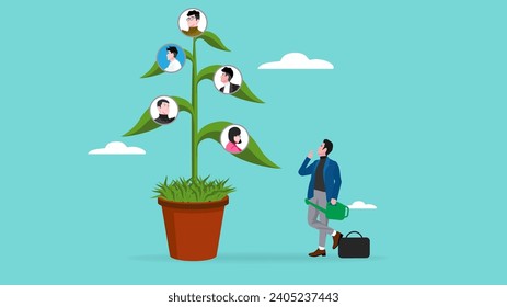 businessman selecting employee candidates to make business growth illustration. human resources recruitment or hiring new employee. staff recruitment for make good teamwork at business concept design