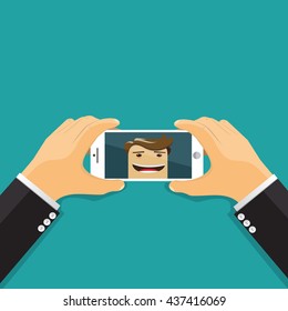 Businessman selfie vector illustration.