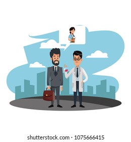 Businessman selling medicine to doctor