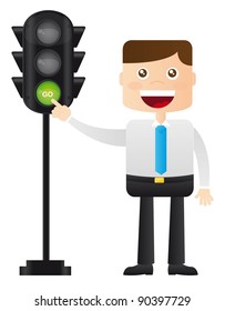 businessman with semaphore over white background. vector