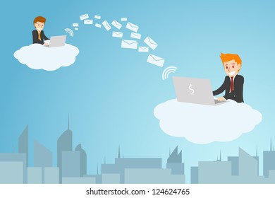 businessman send email out from a wireless wifi connection,vetor