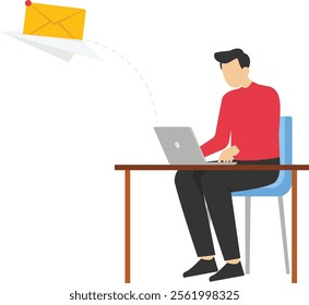 Businessman with sending business news by e-mail, Vector illustration in flat style

