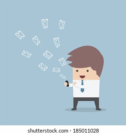 Businessman sending messages by smartphone, VECTOR, EPS10
