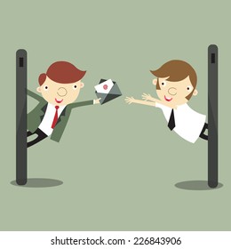 Businessman sending messages by smartphone, VECTOR, EPS10