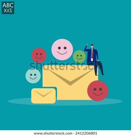 Businessman sends email to communicate as automatic newsletter, letter format includes original and draft, online advertisement or mailing list, internet mailing career.