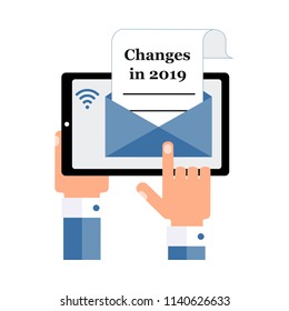 The businessman sends, receives by e-mail the letter with changes for 2019 year .