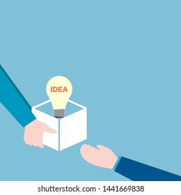 businessman sent good idea in the box to customer, cooperation business to business concept.