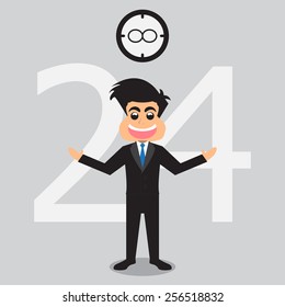 Businessman Service Open 24 Hour. Vector Illustration