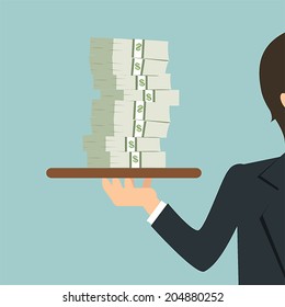 Businessman serving money.