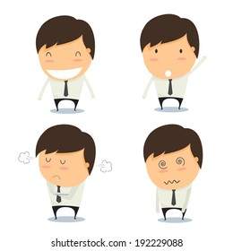 Businessman set of characters emoticons cartoon. Vector illustration.