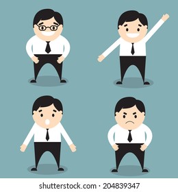 Businessman set of characters emoticons. Vector illustration. Flat design