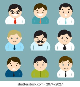 Businessman set of characters emoticons. Vector illustration. Flat design