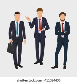 Businessman set. Handsome successful men dressed in a suit. Portrait of Full length. Thinking, solution, consulting, start up concept. Vector flat style illustration isolated on white background