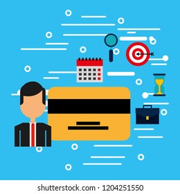 businessman with set icons