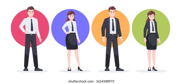 Businessman set isolated. Man and woman in the workplace. Office worker in suit. Cartoon people in different poses and actions. Cute simple characters for animation. Flat style vector illustration.