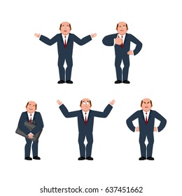 Businessman set of movements. boss set poses. Manager man expressing emotions
