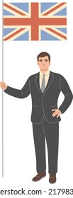 A businessman sets a flag.